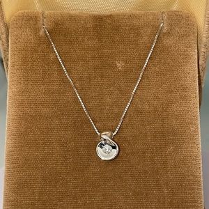 Solid Stamped 14K White Gold Natural Round Diamond Solitaire Pendant Necklace